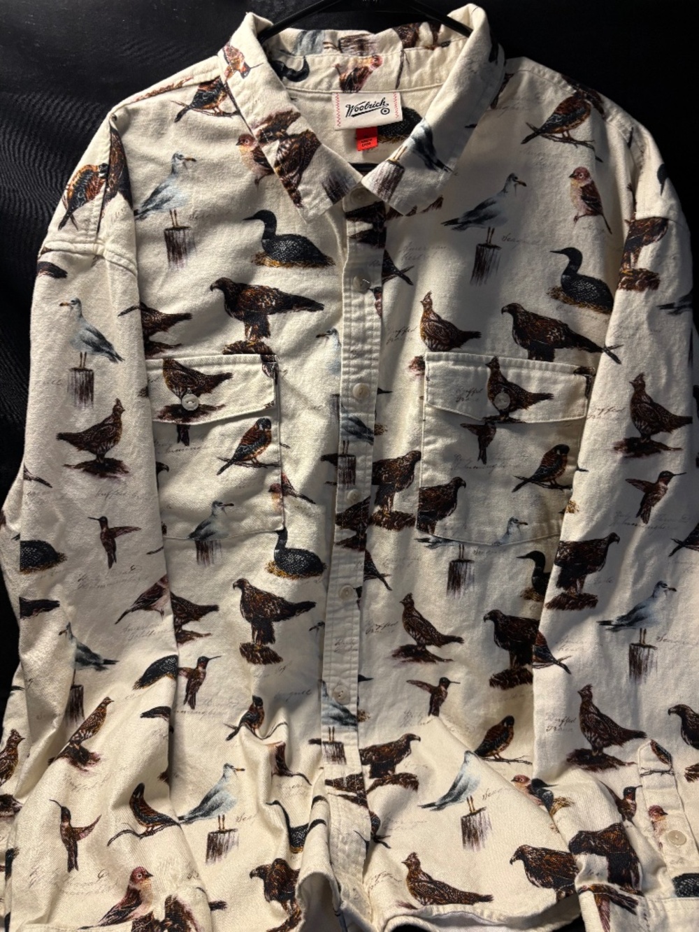 Woolrich x Target Bird Print Shirt Men’s XL Cream Wildlife Long Sleeve Button Up